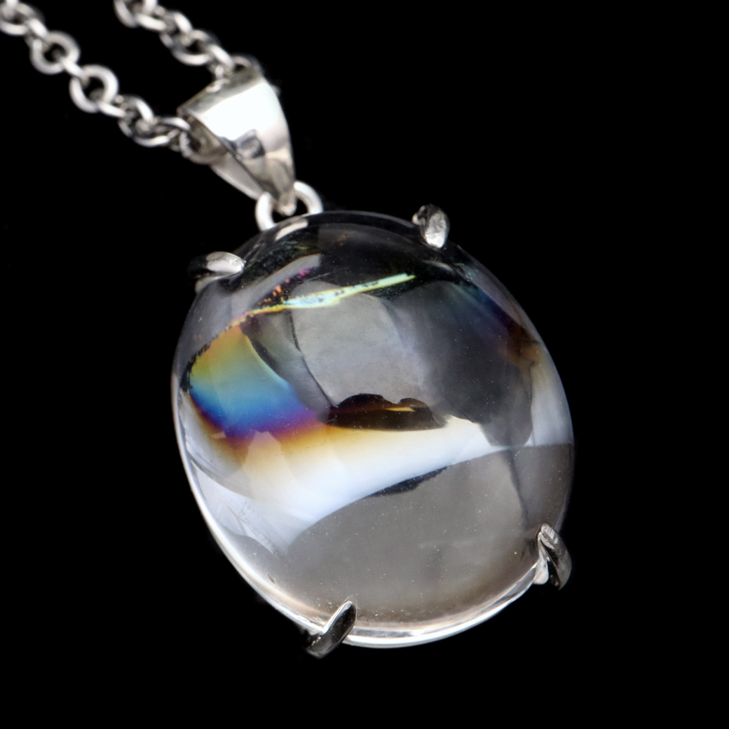 アイリスクォーツ 虹入り 水晶 ネックレス AAA 天然石 ペンダント高品質 Silver925 チェーン付き