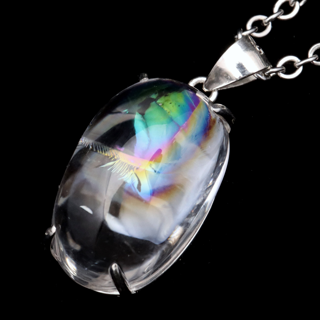 アイリスクォーツ 虹入り 水晶 ネックレス AAA 天然石 ペンダント高品質 Silver925 チェーン付き