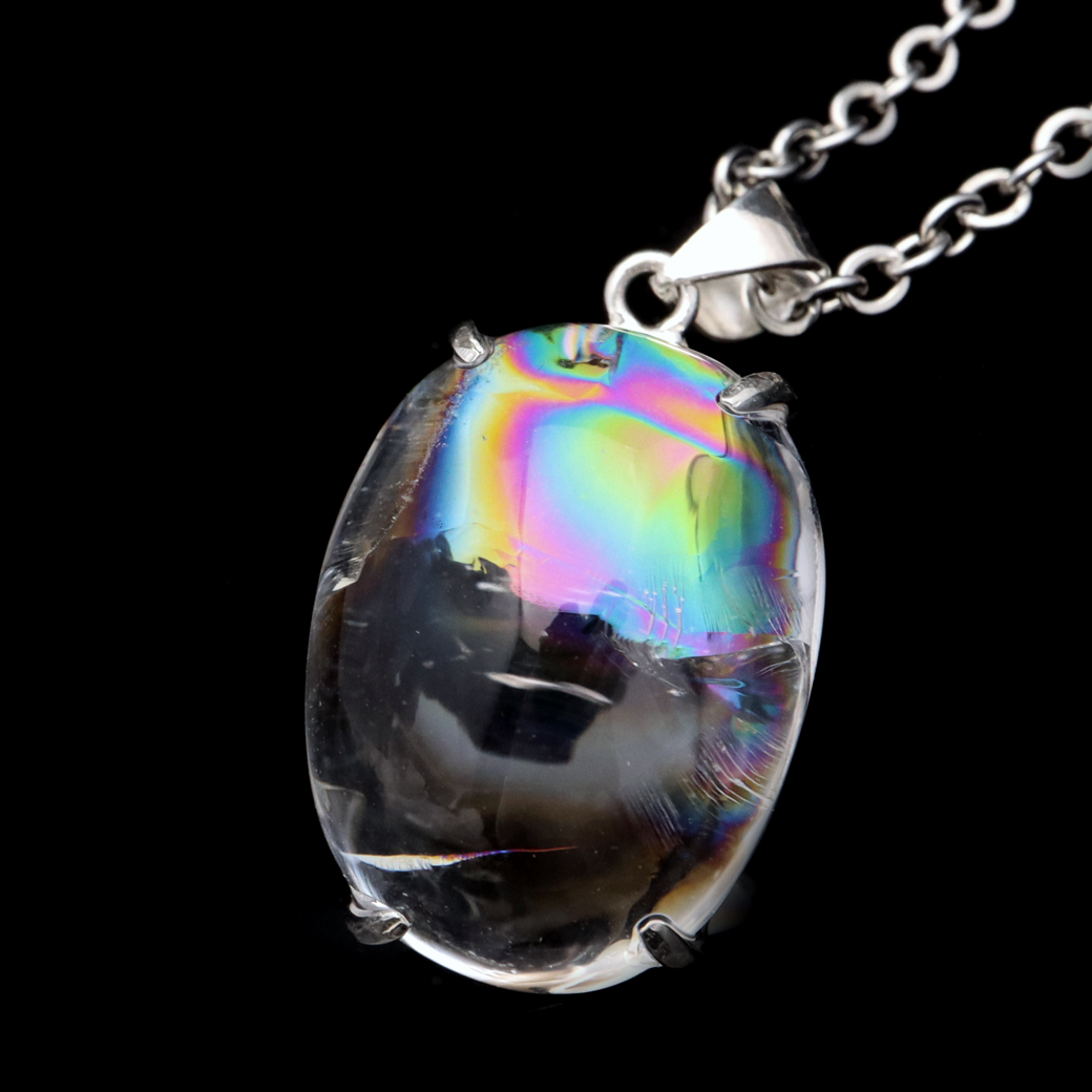 アイリスクォーツ 虹入り 水晶 ネックレス AAA 天然石 ペンダント高品質 Silver925 チェーン付き