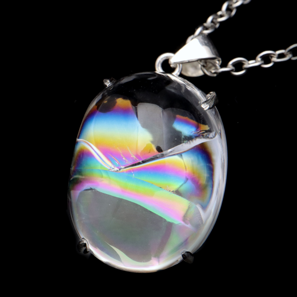 アイリスクォーツ 虹入り 水晶 ネックレス AAA 天然石 ペンダント高品質 Silver925 チェーン付き