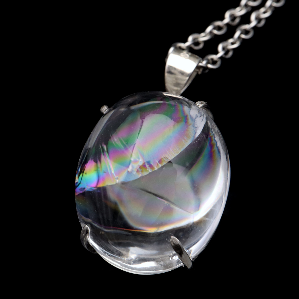 アイリスクォーツ 虹入り 水晶 ネックレス AAA 天然石 ペンダント高品質 Silver925 チェーン付き