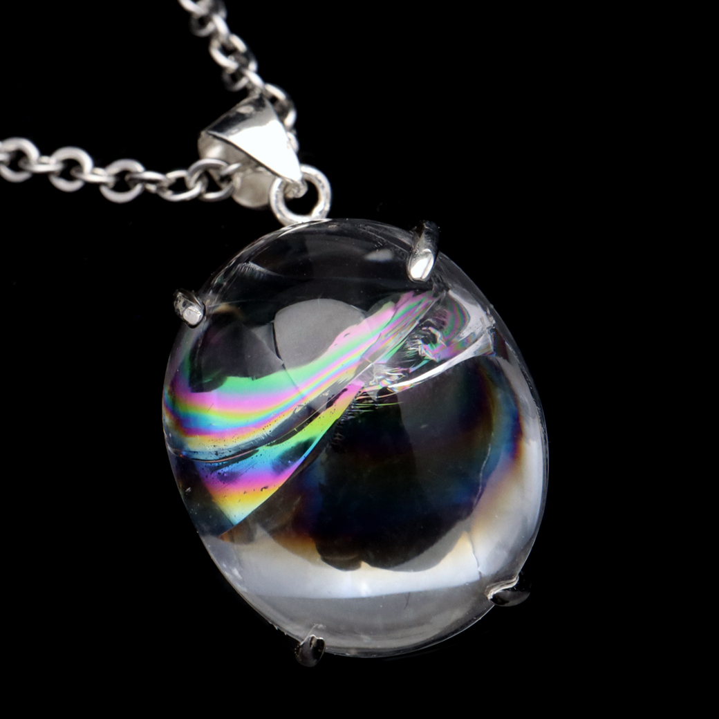 アイリスクォーツ 虹入り 水晶 ネックレス AAA 天然石 ペンダント高品質 Silver925 チェーン付き