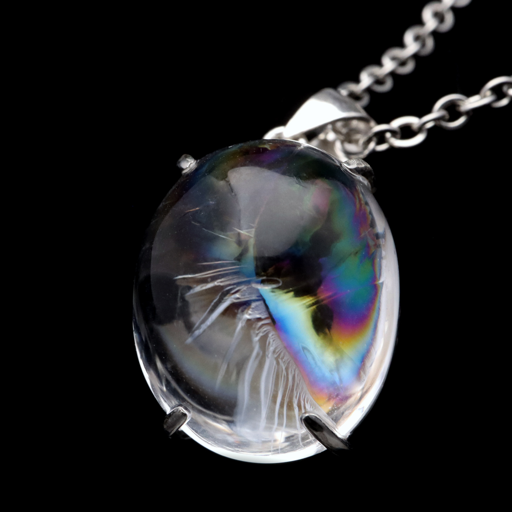 アイリスクォーツ 虹入り 水晶 ネックレス AAA 天然石 ペンダント高品質 Silver925 チェーン付き