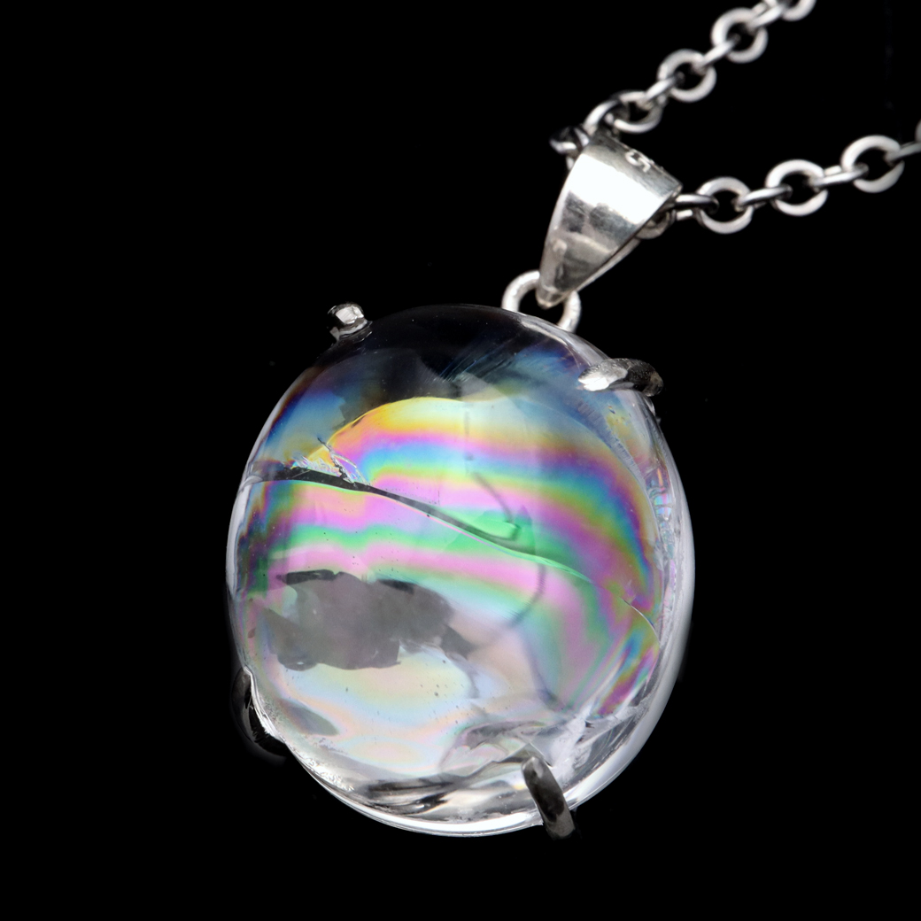 アイリスクォーツ 虹入り 水晶 ネックレス AAA 天然石 ペンダント高品質 Silver925 チェーン付き