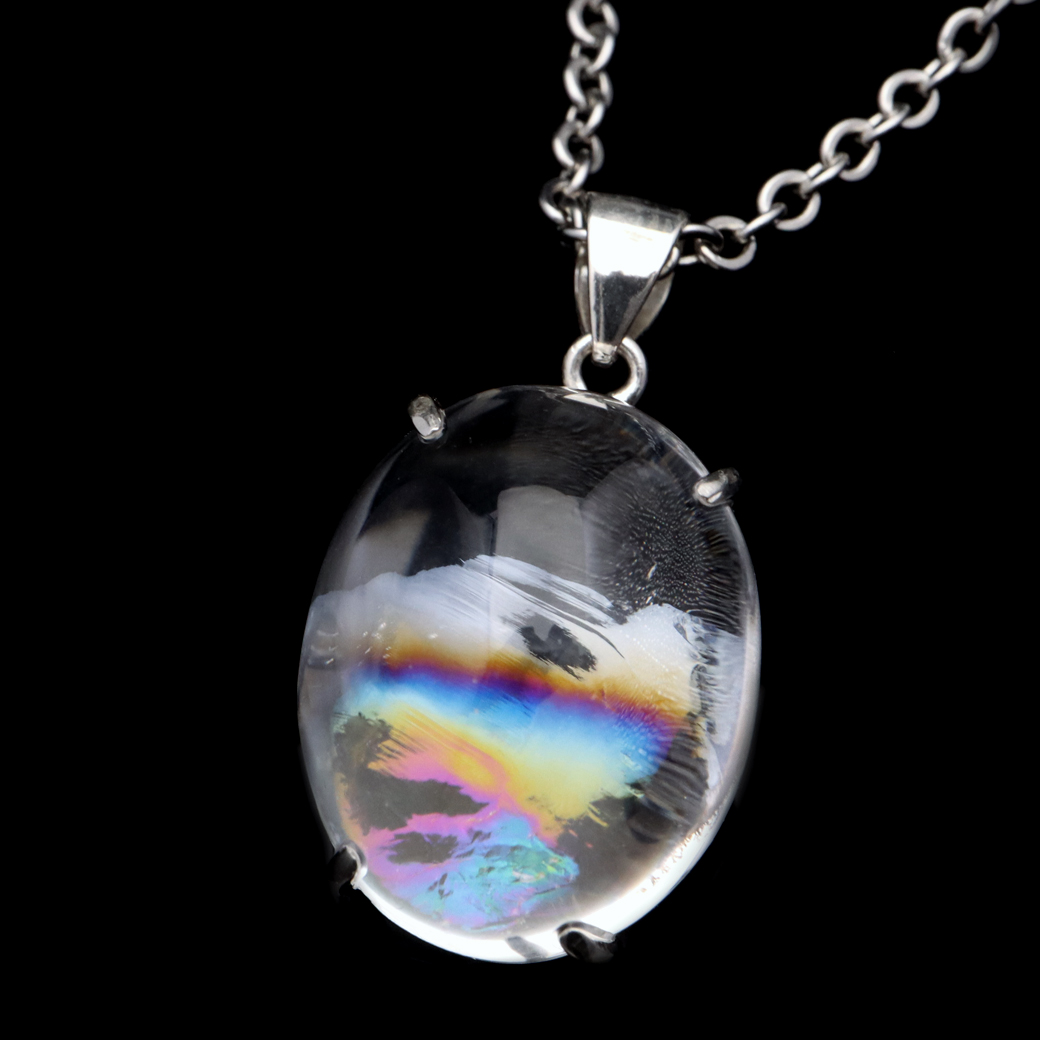 アイリスクォーツ 虹入り 水晶 ネックレス AAA 天然石 ペンダント高品質 Silver925 チェーン付き