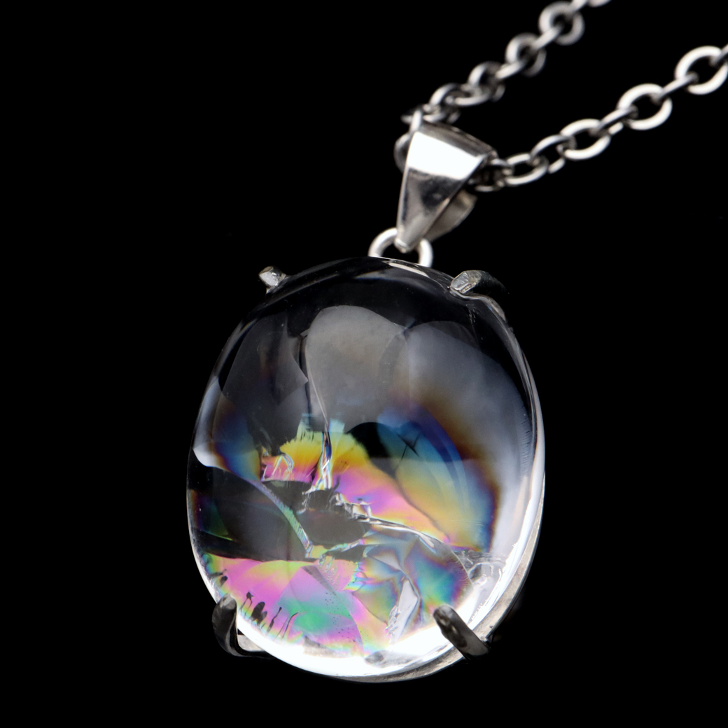 アイリスクォーツ 虹入り 水晶 ネックレス AAA 天然石 ペンダント高品質 Silver925 チェーン付き