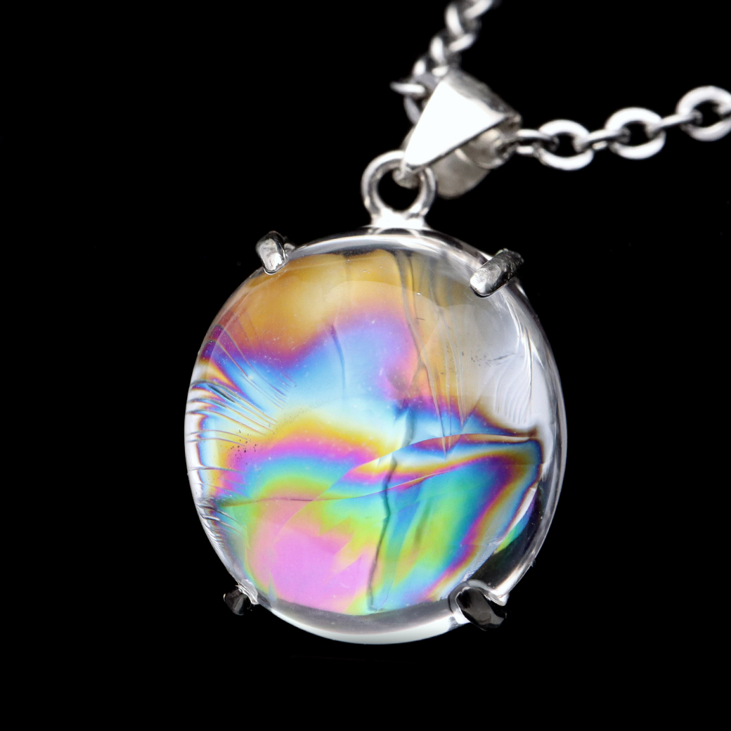アイリスクォーツ 虹入り 水晶 ネックレス AAA 天然石 ペンダント高品質 Silver925 チェーン付き