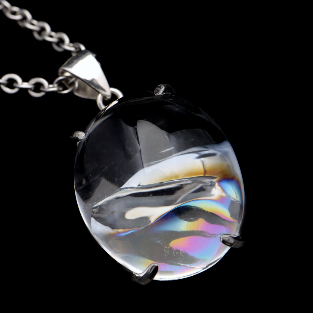アイリスクォーツ 虹入り 水晶 ネックレス AAA 天然石 ペンダント高品質 Silver925 チェーン付き