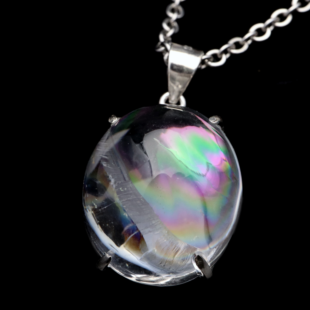 アイリスクォーツ 虹入り 水晶 ネックレス AAA 天然石 ペンダント高品質 Silver925 チェーン付き