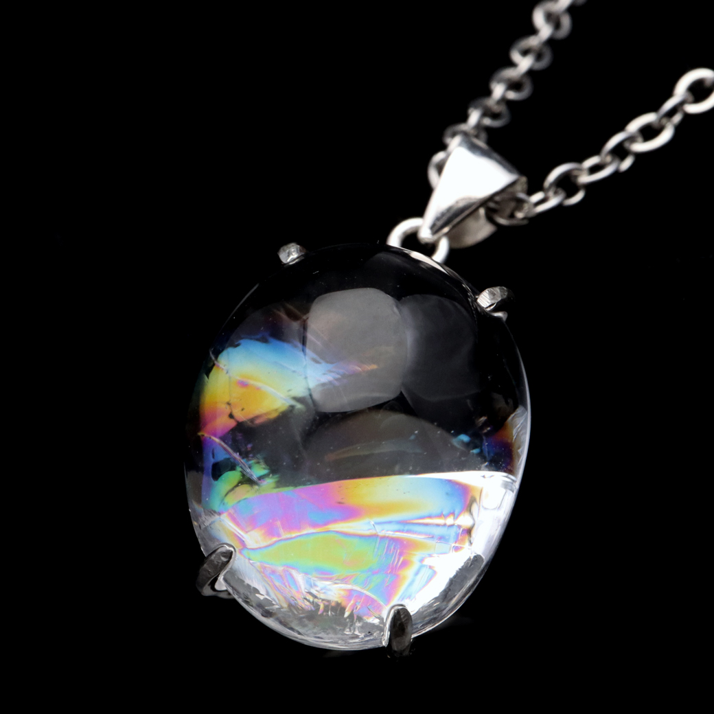 アイリスクォーツ 虹入り 水晶 ネックレス AAA 天然石 ペンダント高品質 Silver925 チェーン付き