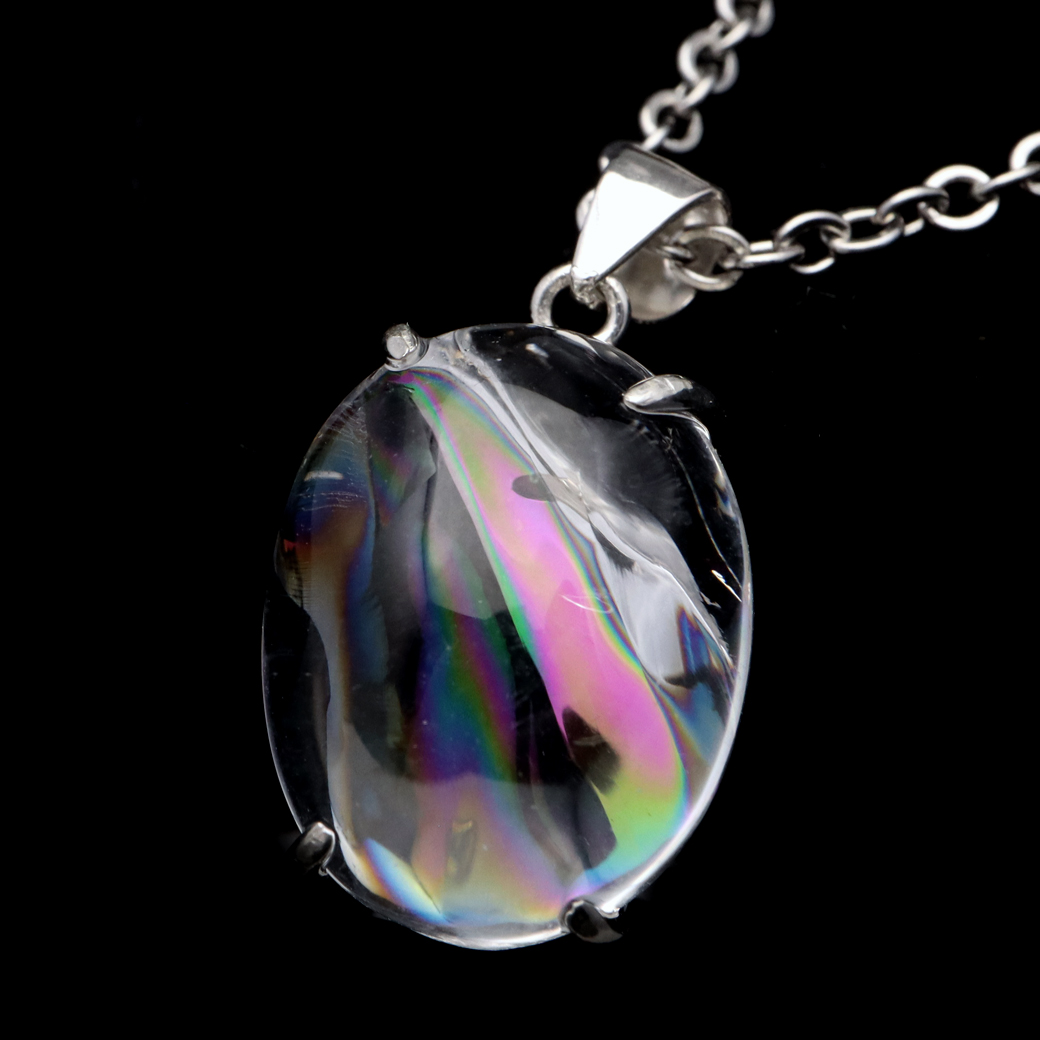 アイリスクォーツ 虹入り 水晶 ネックレス AAA 天然石 ペンダント高品質 Silver925 チェーン付き