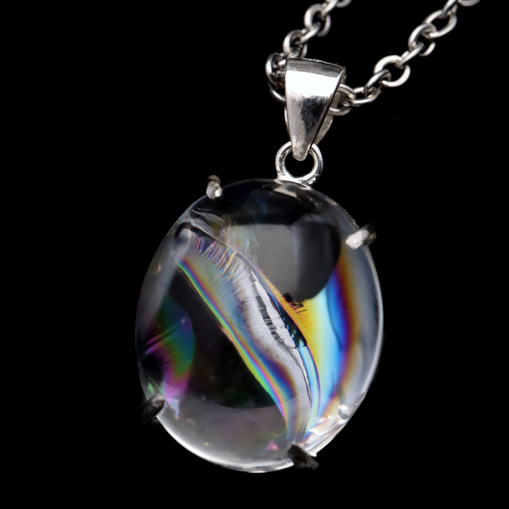 アイリスクォーツ 虹入り 水晶 ネックレス AAA 天然石 ペンダント高品質 Silver925 チェーン付き