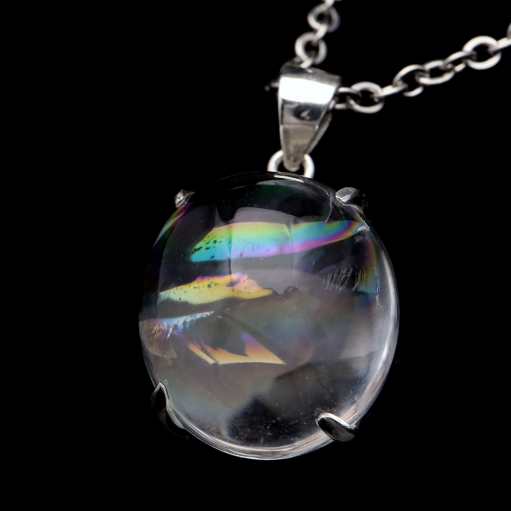 アイリスクォーツ 虹入り 水晶 ネックレス AAA 天然石 ペンダント高品質 Silver925 チェーン付き