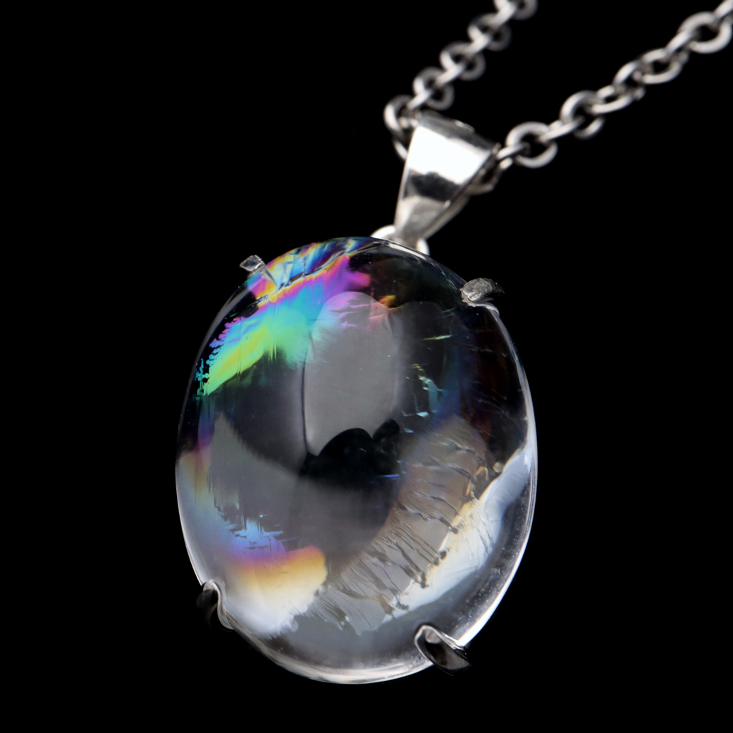 アイリスクォーツ 虹入り 水晶 ネックレス AAA 天然石 ペンダント高品質 Silver925 チェーン付き