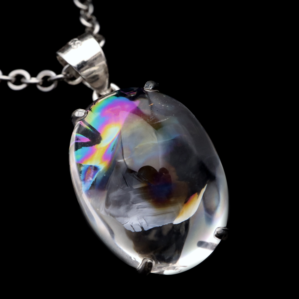 アイリスクォーツ 虹入り 水晶 ネックレス AAA 天然石 ペンダント高品質 Silver925 チェーン付き