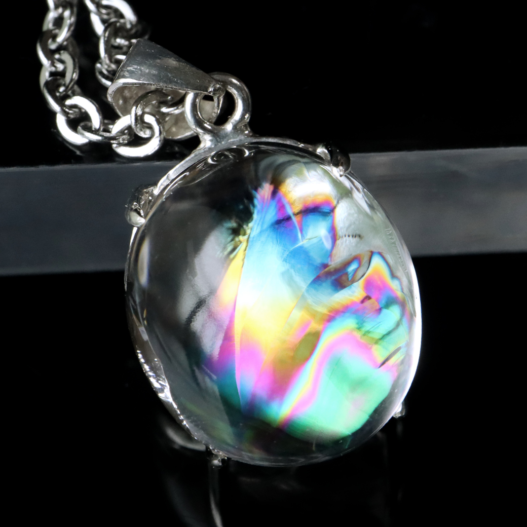 アイリスクォーツ 虹入り 水晶 ネックレス 天然石 ペンダント高品質 Silver925 チェーン付き