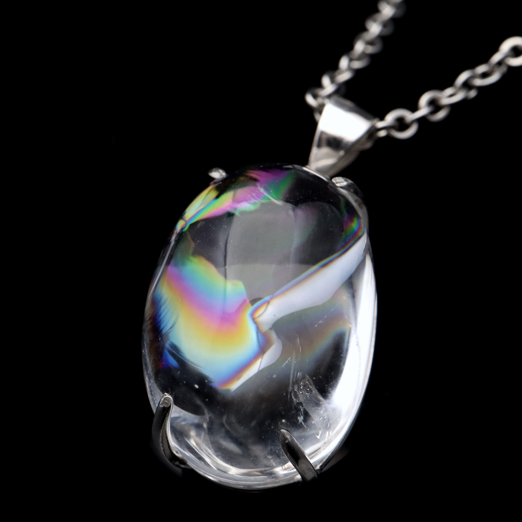 アイリスクォーツ 虹入り 水晶 ネックレス AAA 天然石 ペンダント高品質 Silver925 チェーン付き