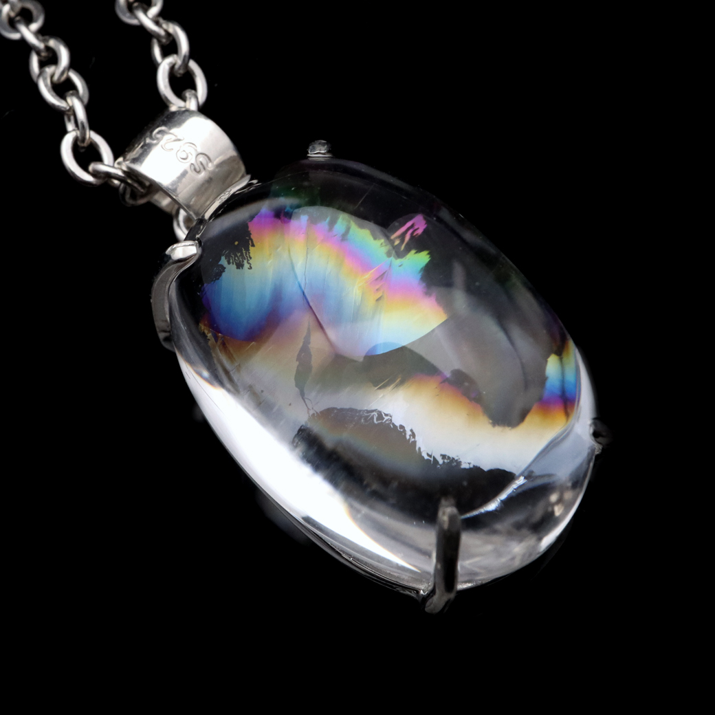 アイリスクォーツ 虹入り 水晶 ネックレス AAA 天然石 ペンダント高品質 Silver925 チェーン付き
