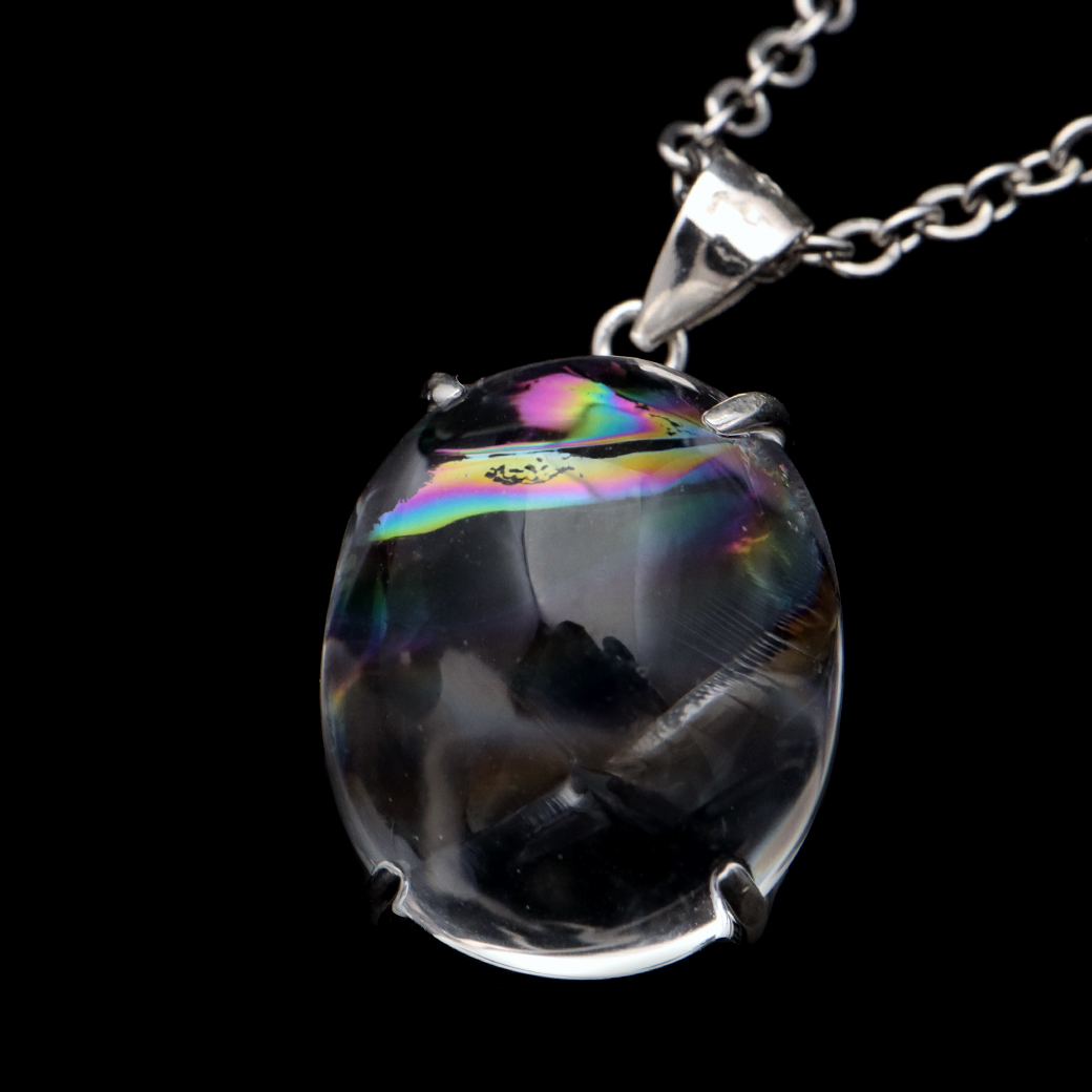 アイリスクォーツ 虹入り 水晶 ネックレス AAA 天然石 ペンダント高品質 Silver925 チェーン付き