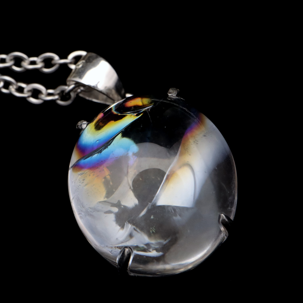 アイリスクォーツ 虹入り 水晶 ネックレス AAA 天然石 ペンダント高品質 Silver925 チェーン付き