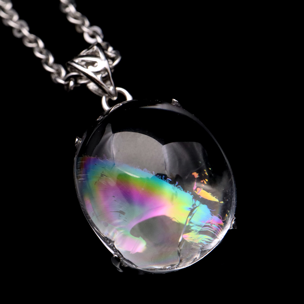 アイリスクォーツ 虹入り 水晶 ネックレス AAA 天然石 ペンダント高品質 Silver925 チェーン付き