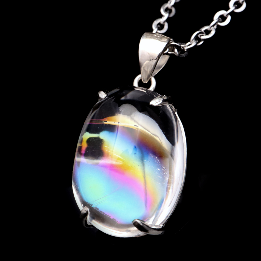 アイリスクォーツ 虹入り 水晶 ネックレス AAA 天然石 ペンダント高品質 Silver925 チェーン付き