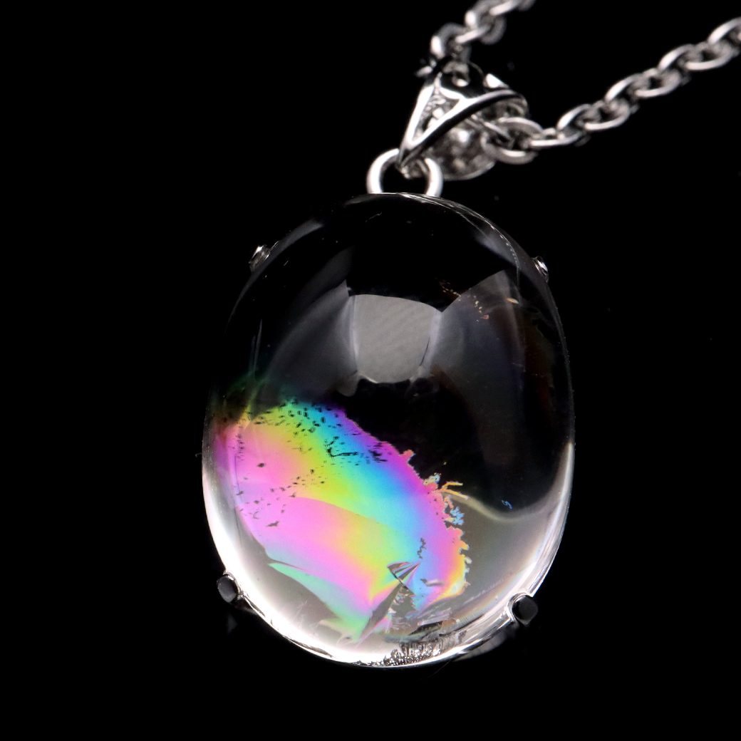 アイリスクォーツ 虹入り 水晶 ネックレス AAA 天然石 ペンダント高品質 Silver925 チェーン付き