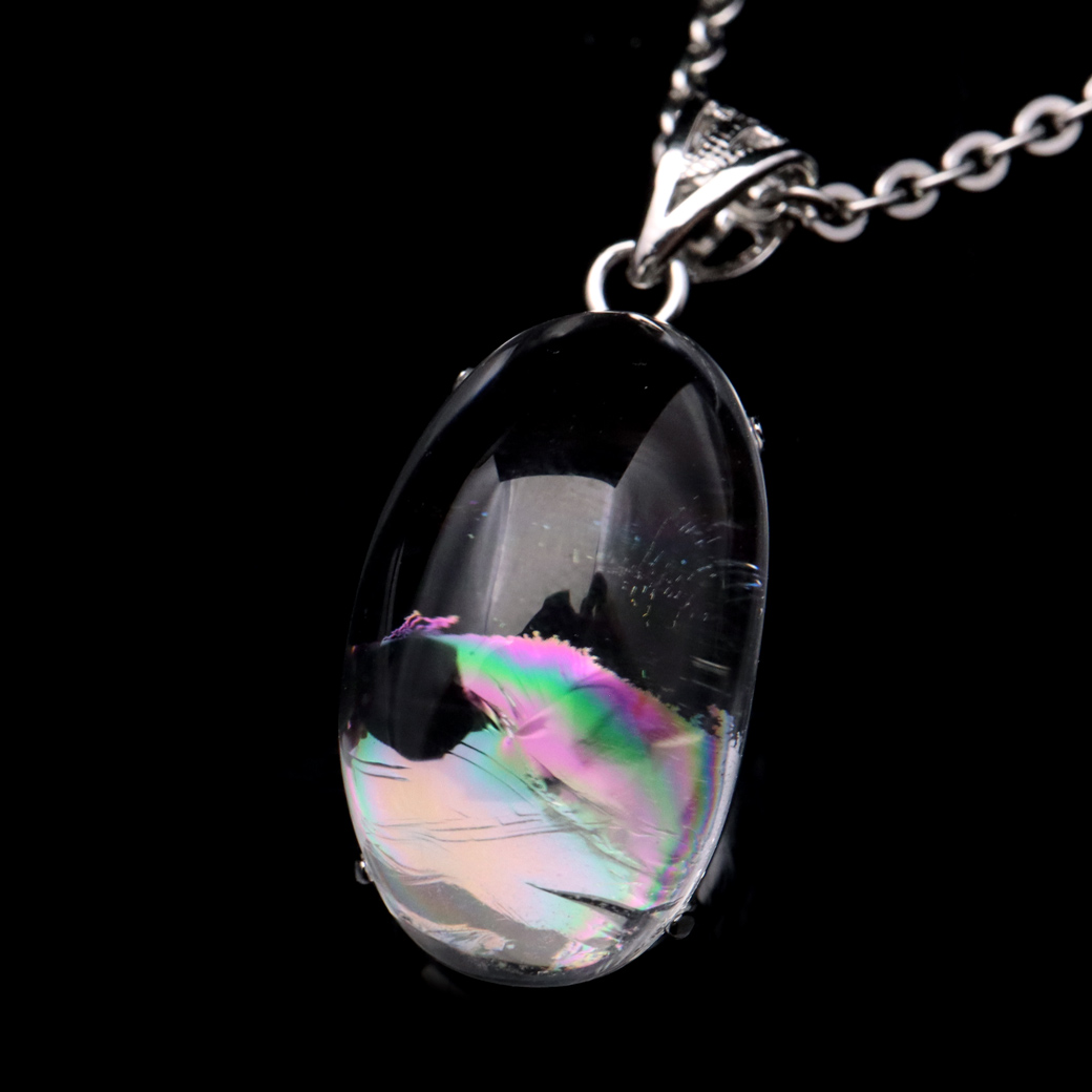 アイリスクォーツ 虹入り 水晶 ネックレス AAA 天然石 ペンダント高品質 Silver925 チェーン付き