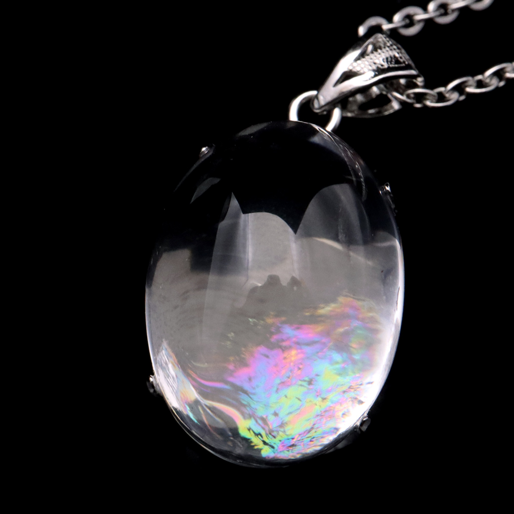 アイリスクォーツ 虹入り 水晶 ネックレス AAA 天然石 ペンダント高品質 Silver925 チェーン付き
