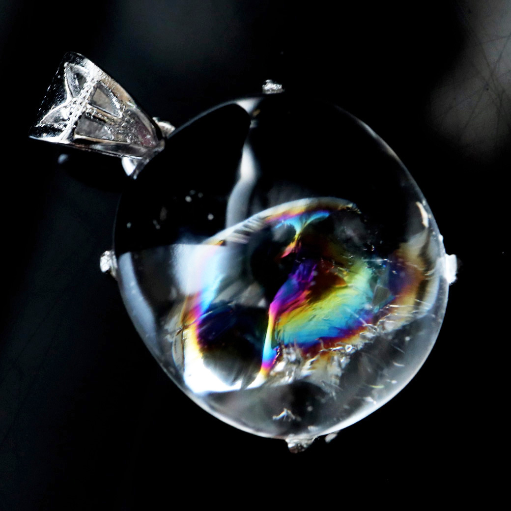 アイリスクォーツ 虹入り 水晶 ネックレス 天然石 ペンダント高品質 Silver925 チェーン付き