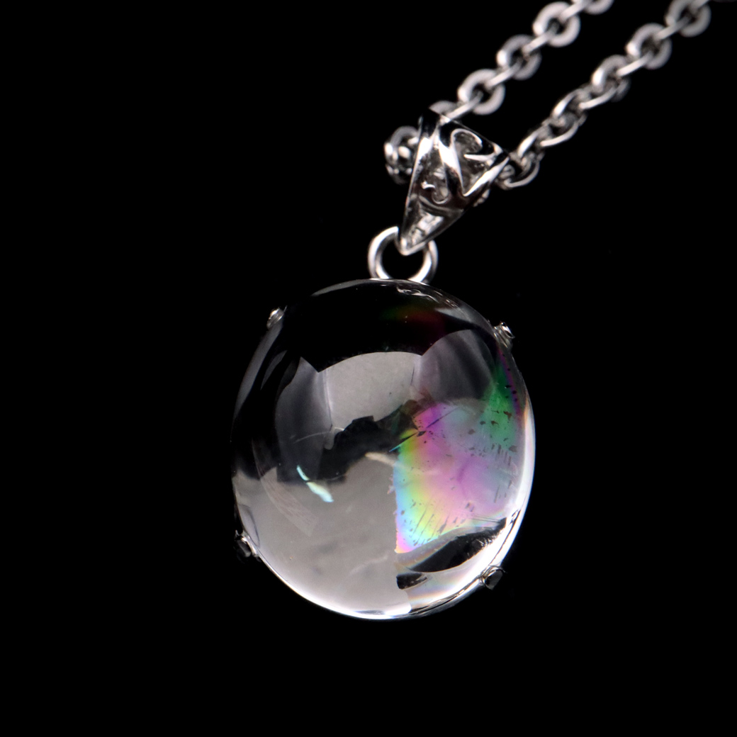 アイリスクォーツ 虹入り 水晶 ネックレス AAA 天然石 ペンダント高品質 Silver925 チェーン付き
