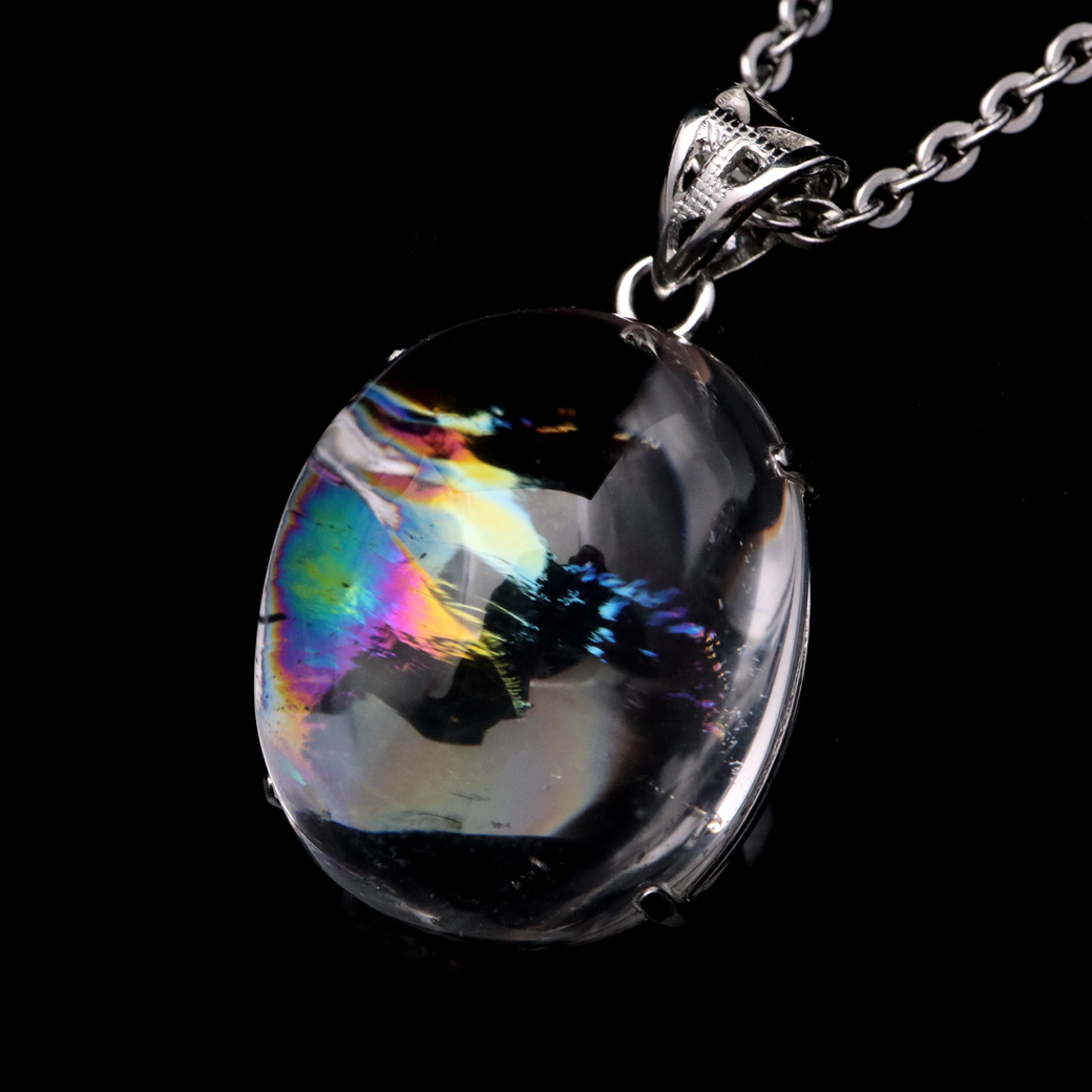 アイリスクォーツ 虹入り 水晶 ネックレス AAA 天然石 ペンダント高品質 Silver925 チェーン付き