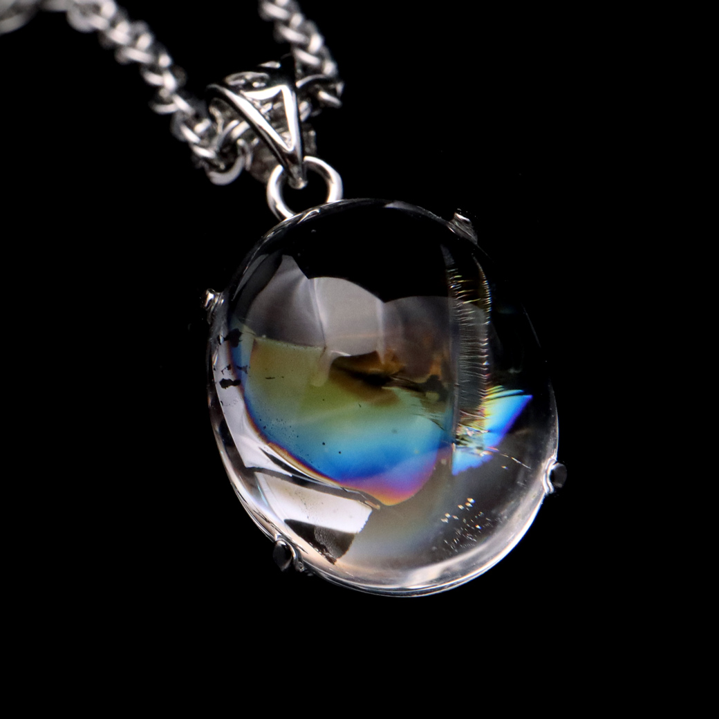アイリスクォーツ 虹入り 水晶 ネックレス AAA 天然石 ペンダント高品質 Silver925 チェーン付き
