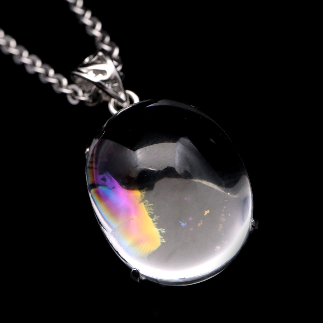 アイリスクォーツ 虹入り 水晶 ネックレス AAA 天然石 ペンダント高品質 Silver925 チェーン付き