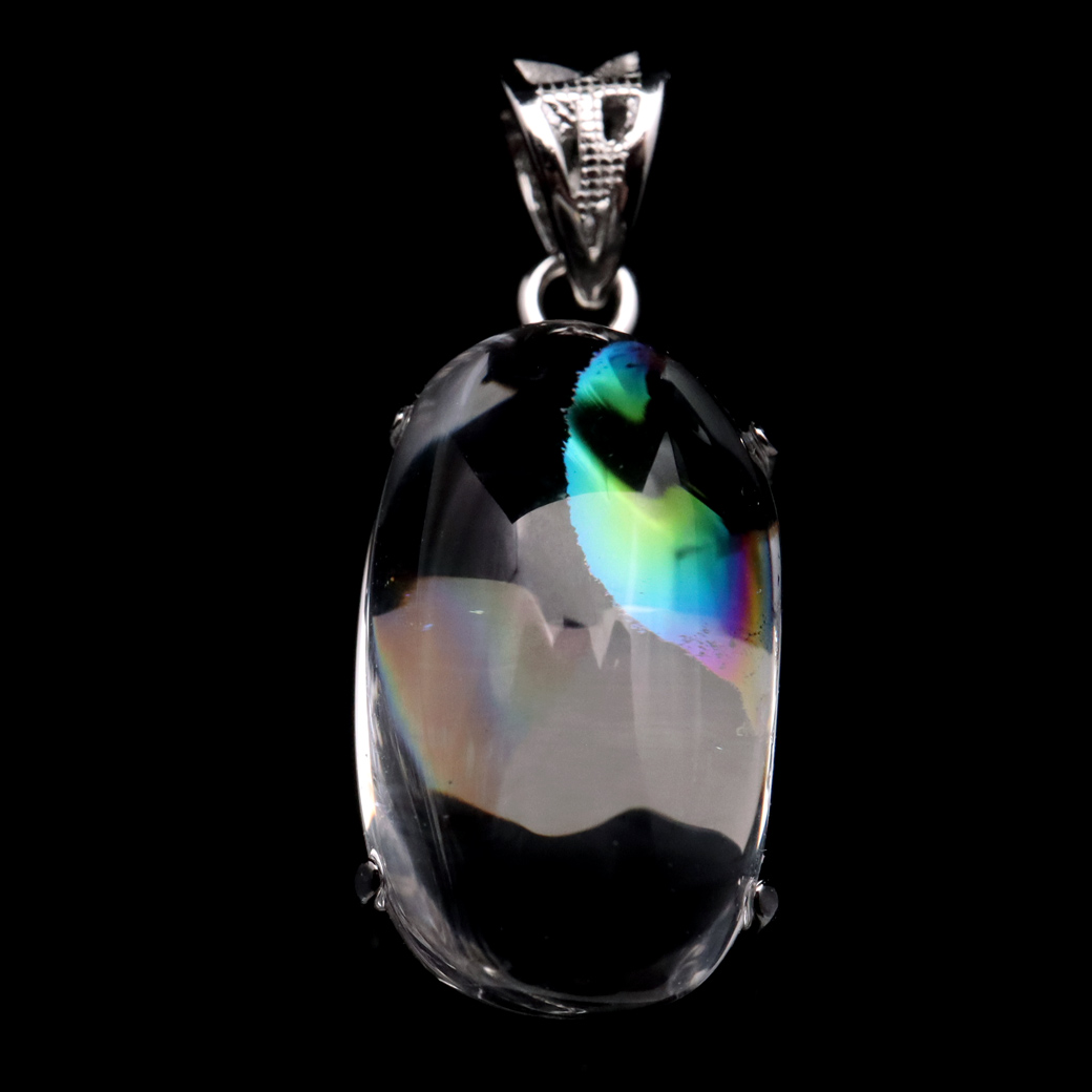 アイリスクォーツ 虹入り 水晶 ネックレス AAA 天然石 ペンダント高品質 Silver925 チェーン付き