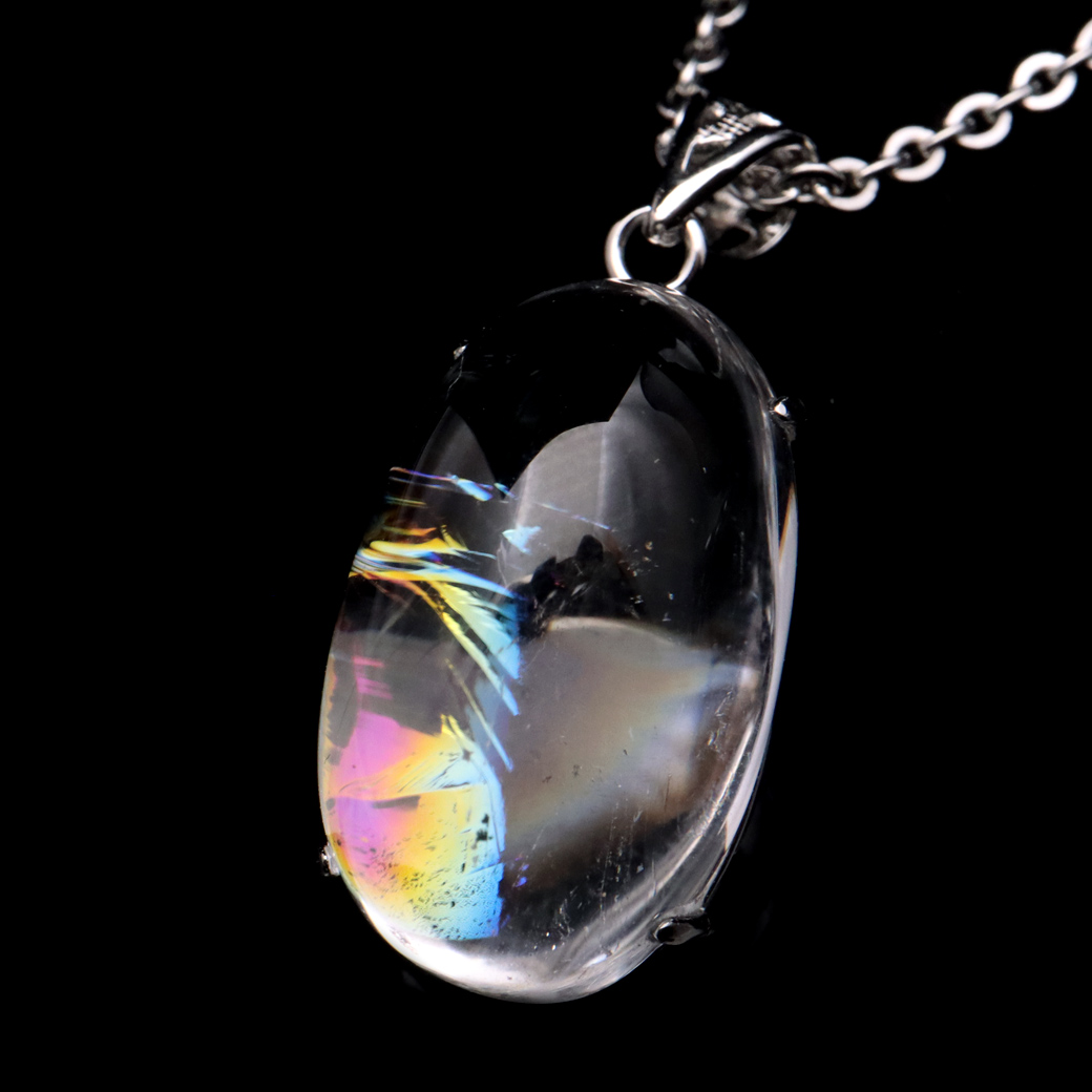 アイリスクォーツ 虹入り 水晶 ネックレス AAA 天然石 ペンダント高品質 Silver925 チェーン付き