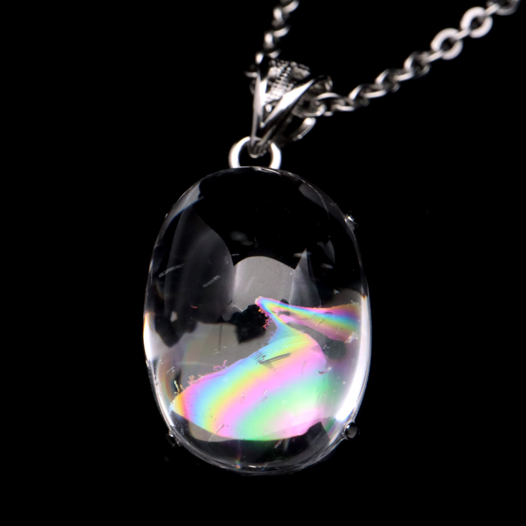 アイリスクォーツ 虹入り 水晶 ネックレス AAA 天然石 ペンダント高品質 Silver925 チェーン付き