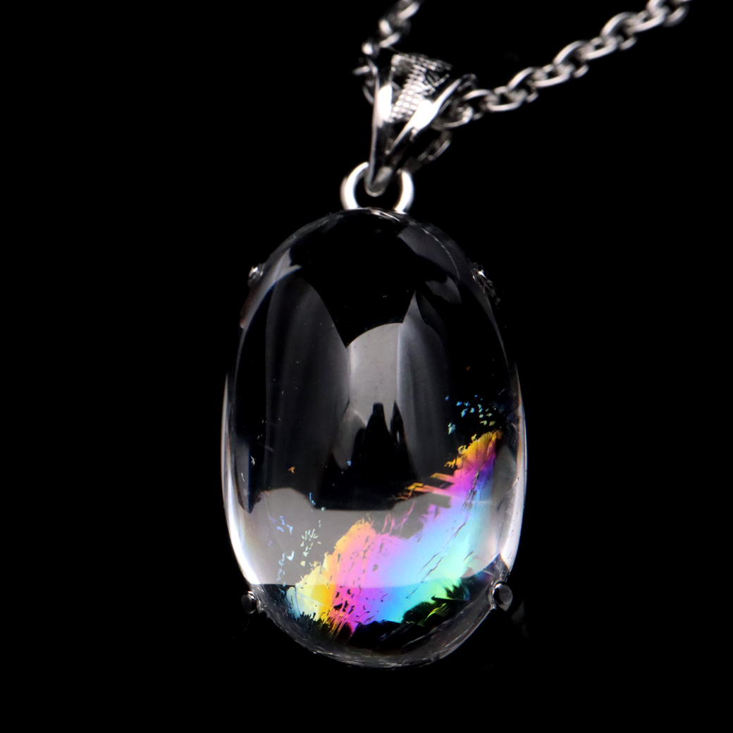 アイリスクォーツ 虹入り 水晶 ネックレス AAA 天然石 ペンダント高品質 Silver925 チェーン付き