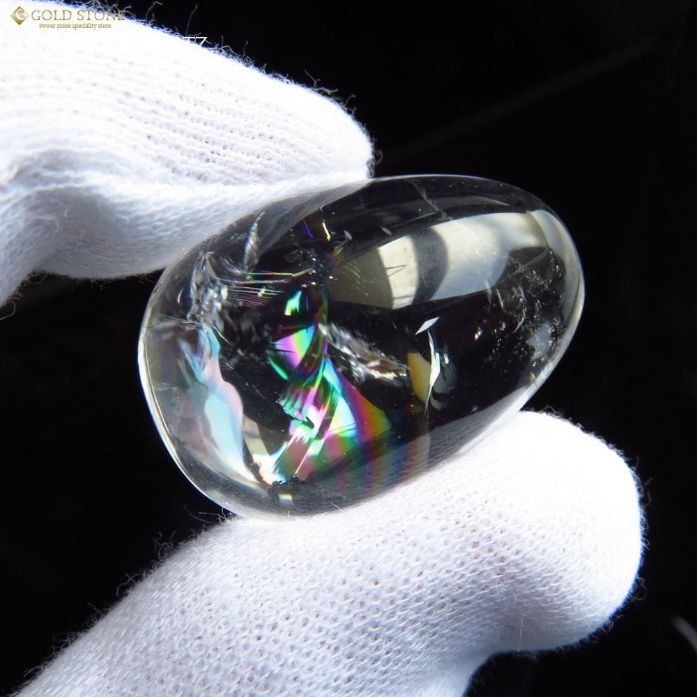 高透明 虹入り天然水晶ルース タンブル レインボー アイリスクォーツ パワーストーン 天然石