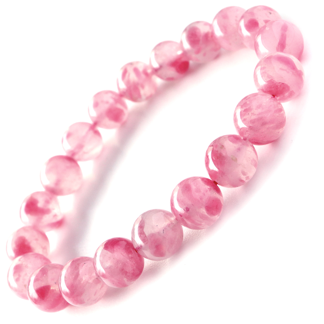 ロードナイト シリカ ブレスレット 9.5mm 天然石 1点もの パワーストーン ブラジル産 薔薇輝石 水晶