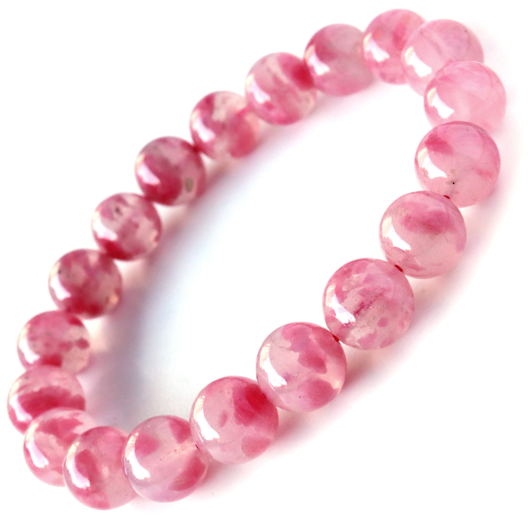 ロードナイト シリカ ブレスレット 10.5mm 天然石 1点もの パワーストーン ブラジル産 薔薇輝石 水晶