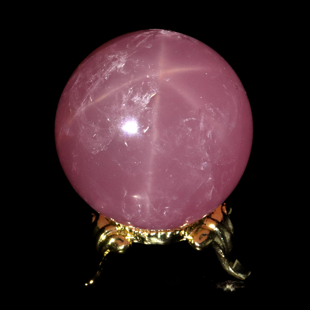 スター ローズクォーツ 丸玉 AAA 台座付き マダガスカル産 天然石 1点物 スフィア 紅水晶 パワーストーン