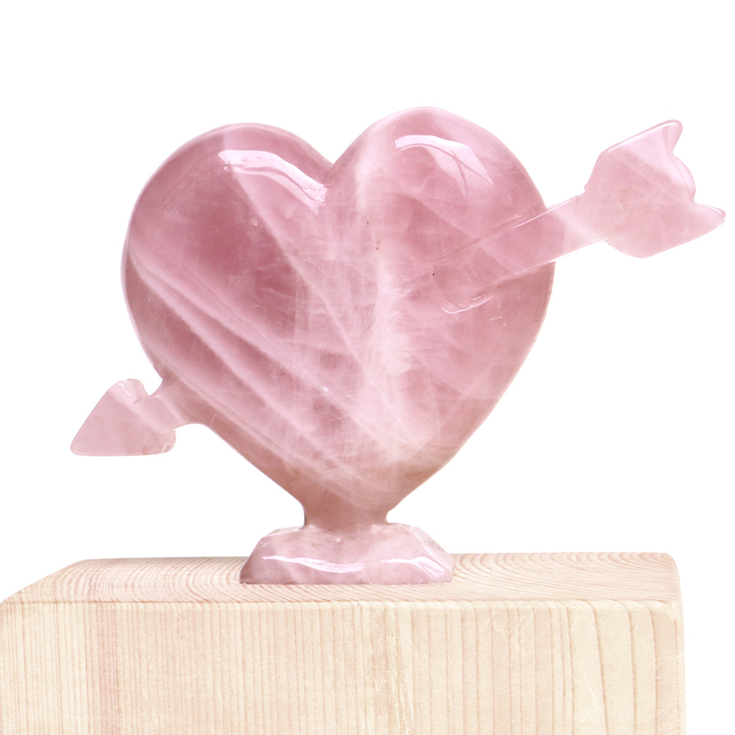 ディープローズクォーツ ハート 置物 キューピッド 天然石 原石 矢 台座付き 原石 701g パワーストーン おしゃれ かわいい 紅水晶 