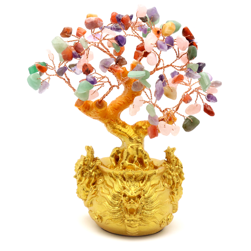 招財樹 壺型 MIX マルチカラー 龍 風水置物 インテリア 金運祈願 開運 商売繁盛祈願 竜 龍の置き 辰 たつ 干支 運気上昇 ドラゴン 天然石 パワーストーン