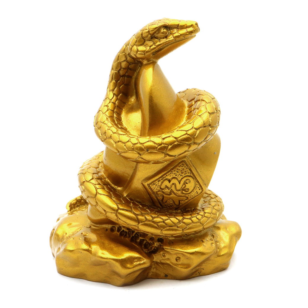 蛇 2025年 干支 巳 置き物 樹脂製 Mサイズ 正月 新年 縁起物 彫り物 開運 元宝 財運 商売繁盛 風水グッズ へび 置物 金色