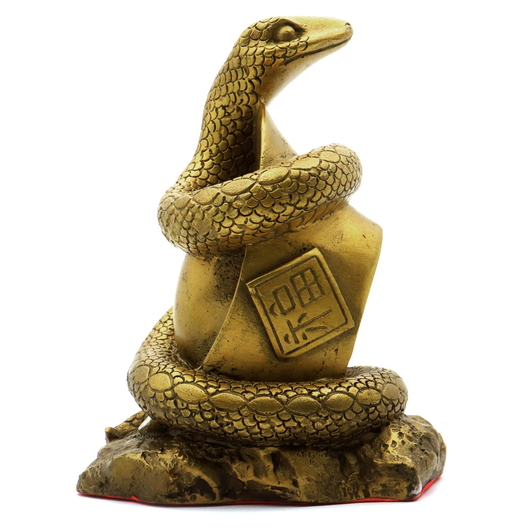 蛇 2025年 干支 巳 置き物 真鍮製 Lサイズ 正月 新年 縁起物 彫り物 開運 元宝 財運 商売繁盛 風水グッズ へび 置物