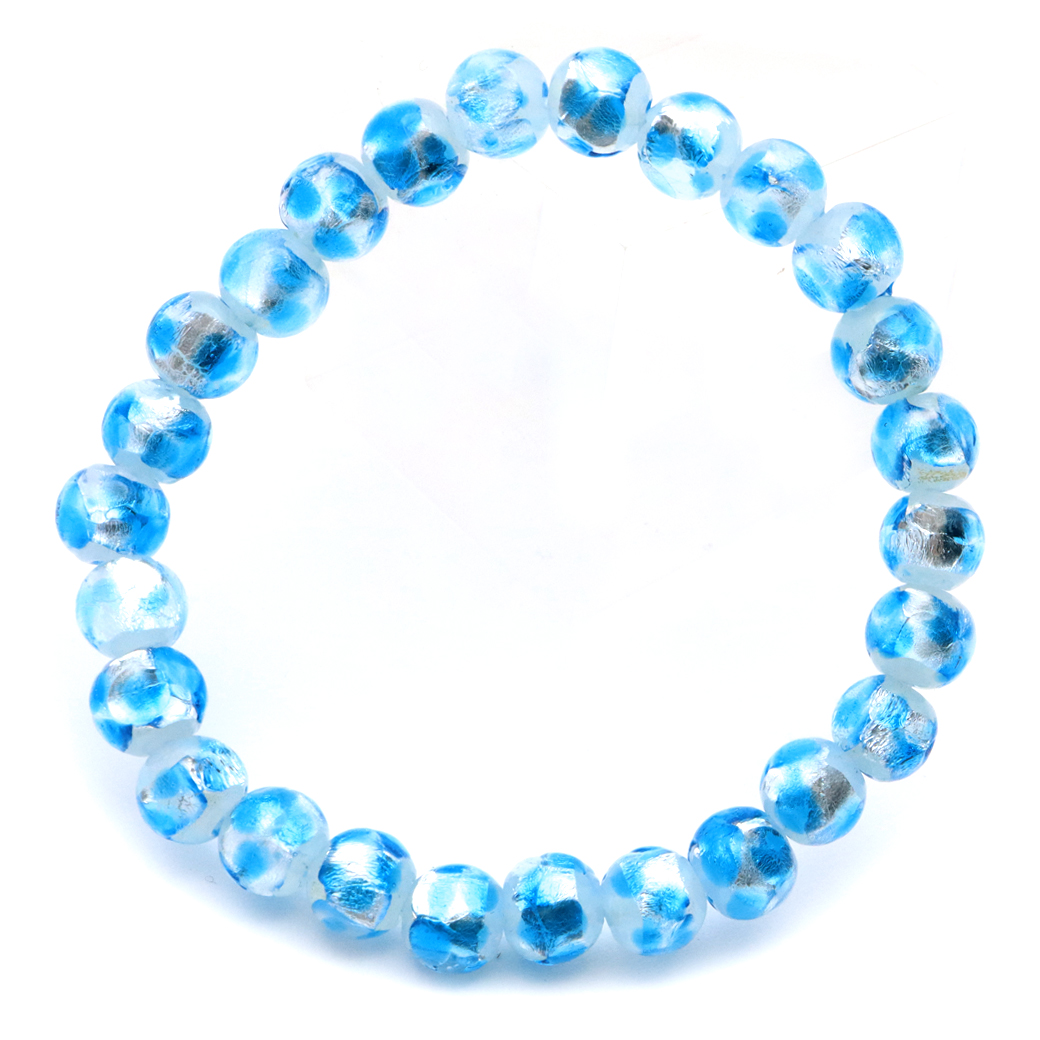 ホタルガラス ブレスレット ブルー ホワイト 8mm 青色 白色 とんぼ玉 ほたる 蛍 トンボ玉 アクセサリー