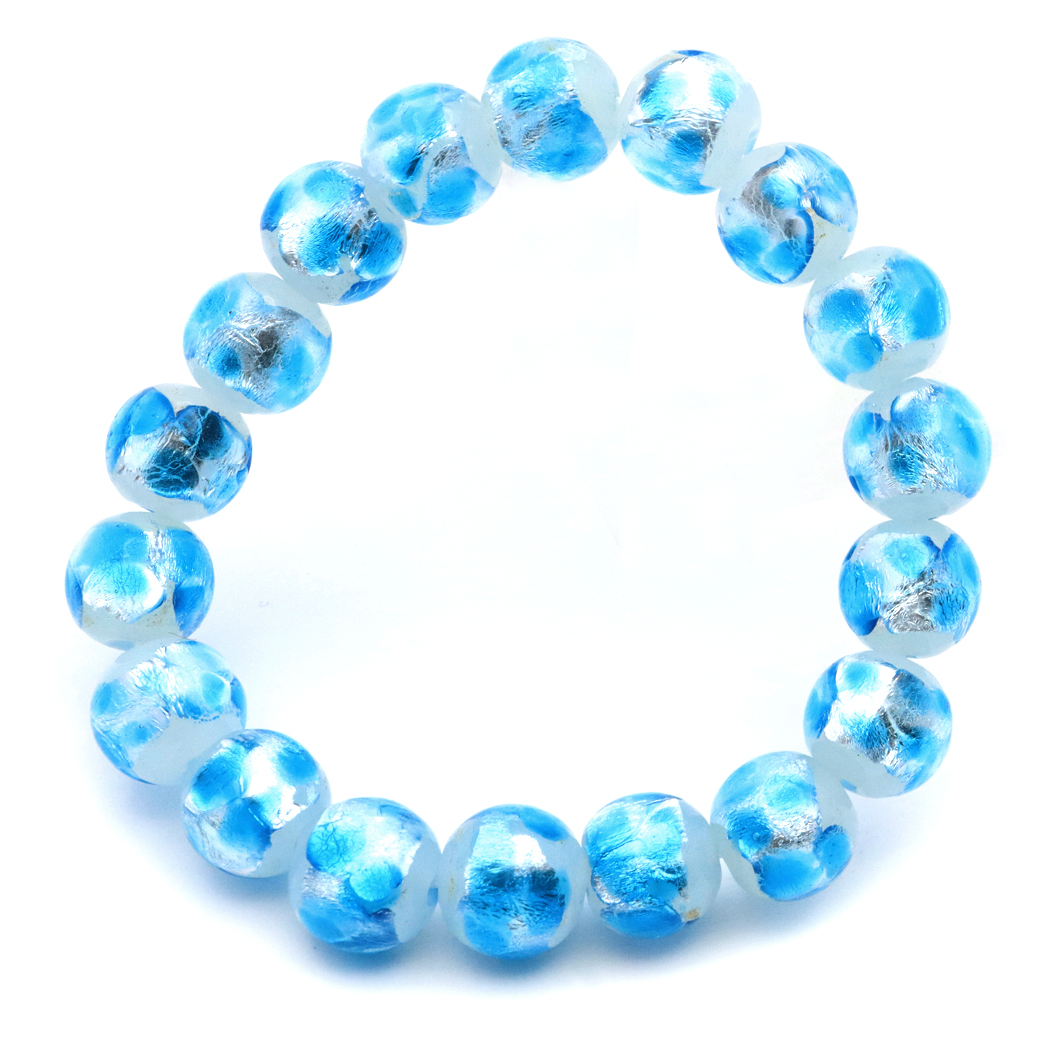 ホタルガラス ブレスレット ブルー ホワイト 12mm 青色 白色 とんぼ玉 ほたる 蛍 トンボ玉 アクセサリー