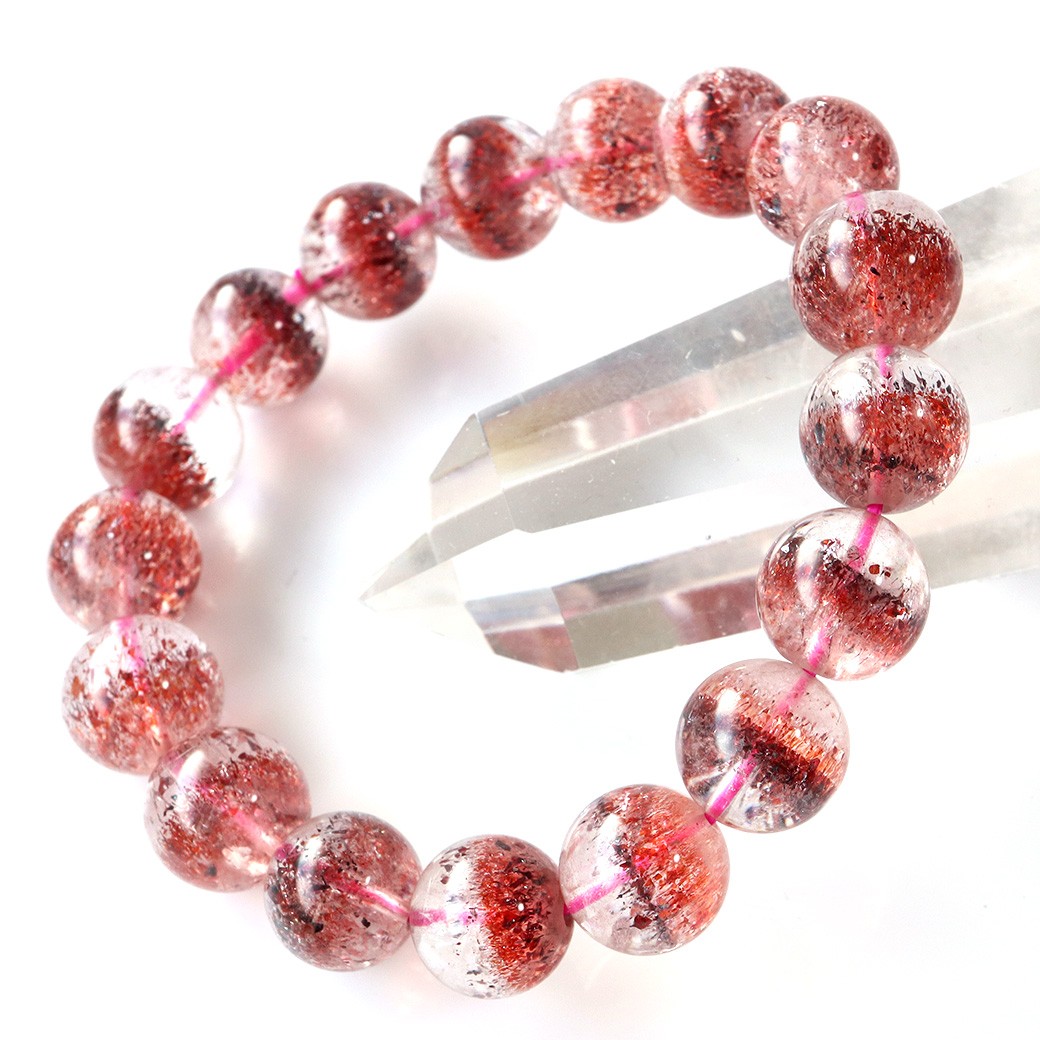 ファイアークォーツ ブレスレット 12.5mm 鱗鉄鉱入り水晶 天然石 AAA ブラジル産 1点物 レピドクロサイト イン クォーツ