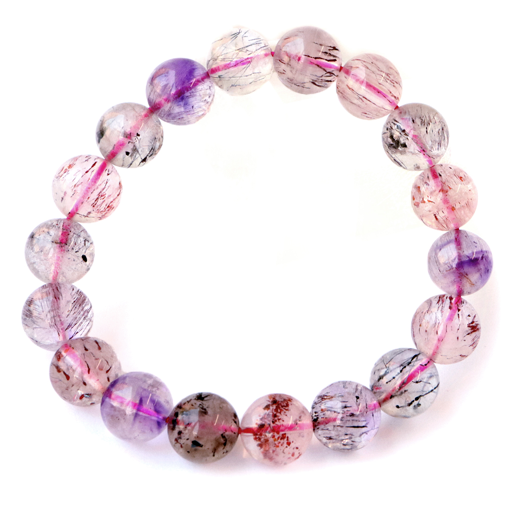 スーパーセブン ブレスレット 11.5mm ブラジル産 マルチカラー 1点物 天然石 紫水晶